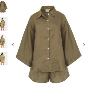 Deiji Studios 03 Linen Pajama Short Set Olive